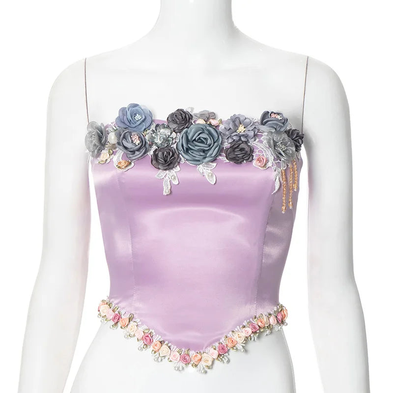 Floral Applique Bustiers Crop Top