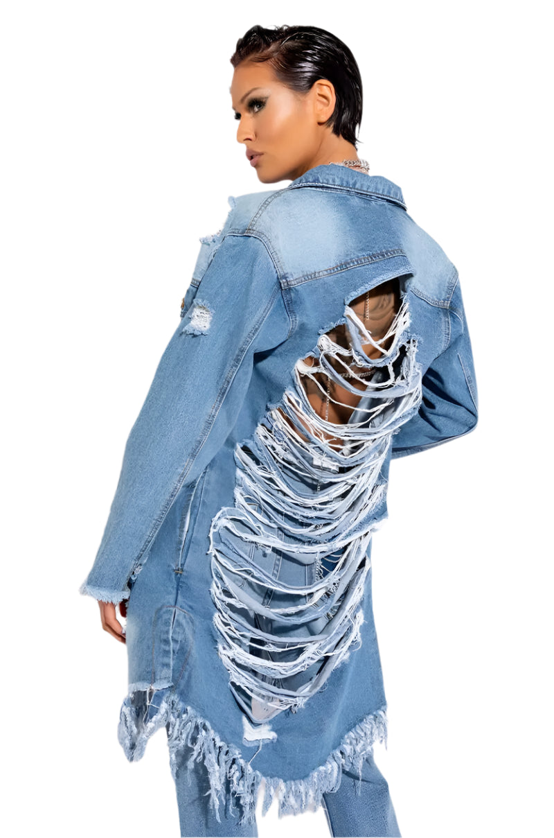 Ripped Cut Out Denim Jacket