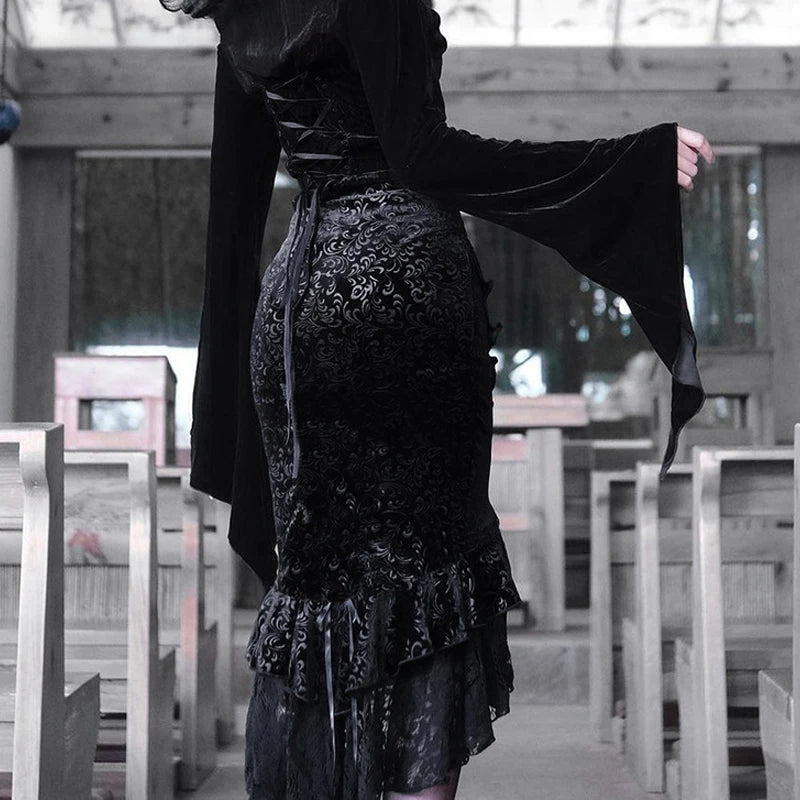 Gothic Ruffle Mermaid Lace Hem Skirt