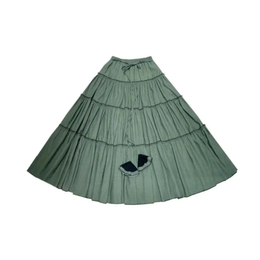 Cotton Thick Elastic Waist A-Line Printed Green Skirt