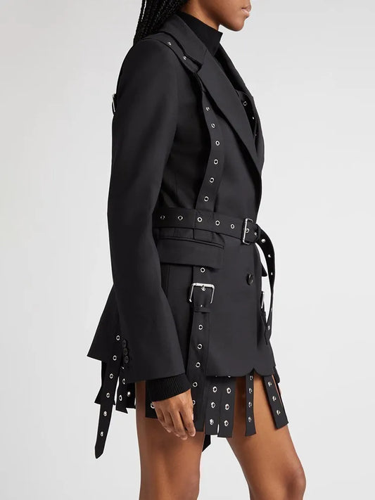 Metal Buckle Long Sleeve Blazer / Skirt