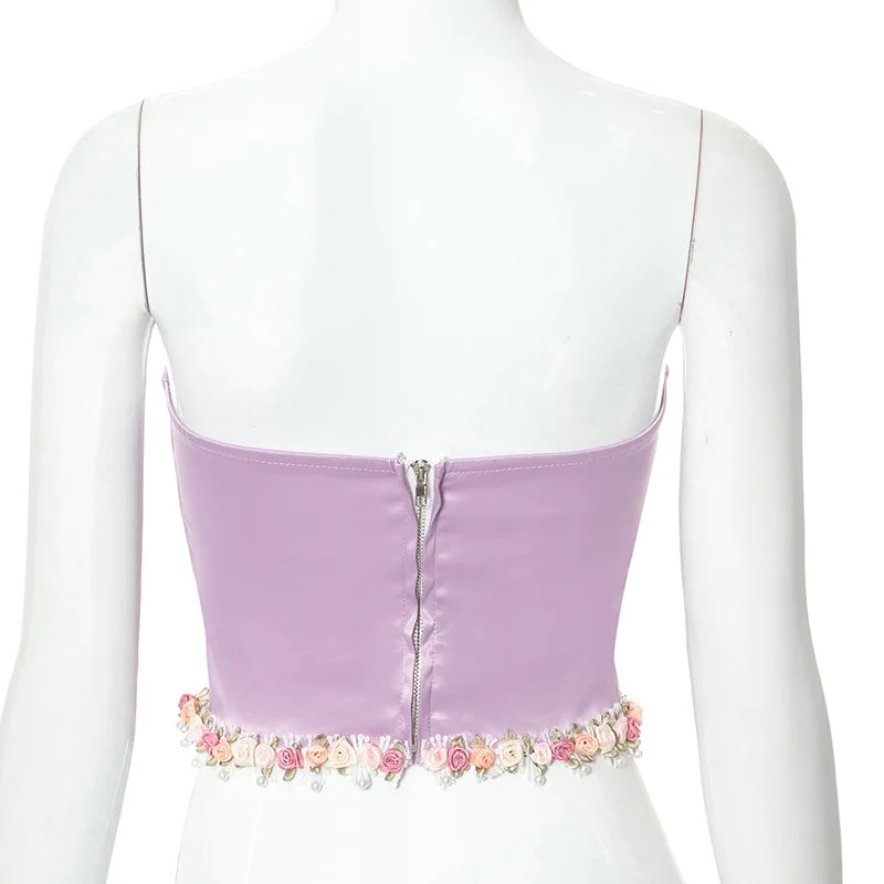 Floral Applique Bustiers Crop Top