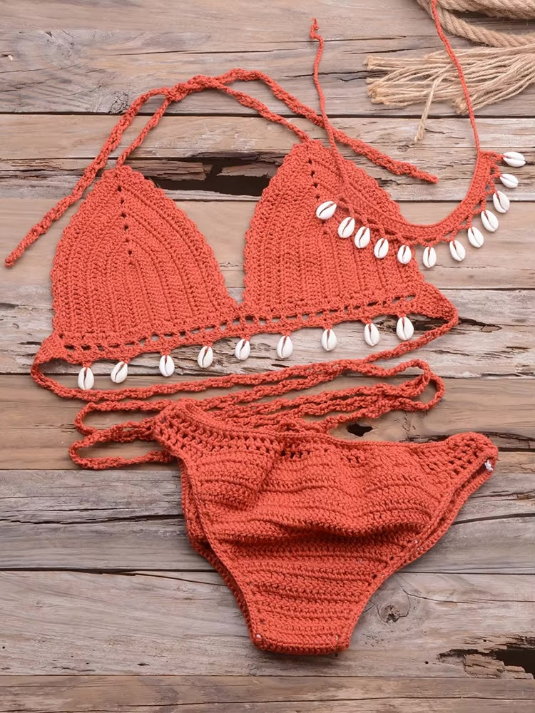 Ensemble de bikini à pampilles en crochet