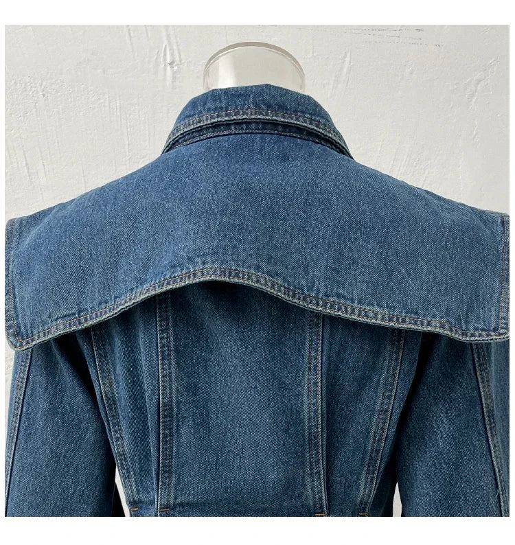 Large Lapel Shawl Pocket Denim Coat