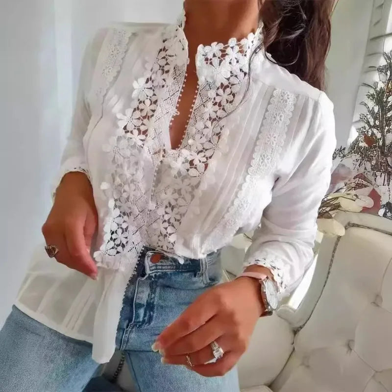 Lace Floral Stitching Long Sleeve Blouse