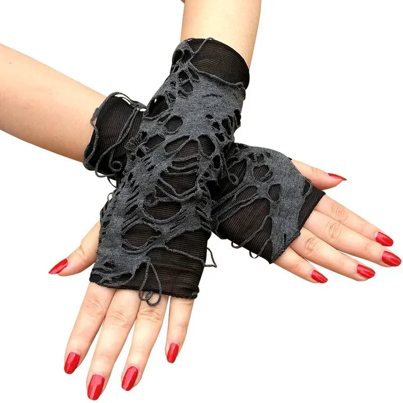 Gothic Black Fingerless Long Half-finger Gloves