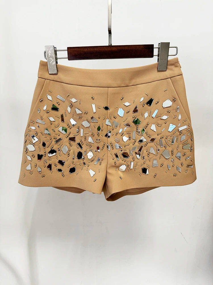 Stunning Beaded Mirror Blazer Shorts Set