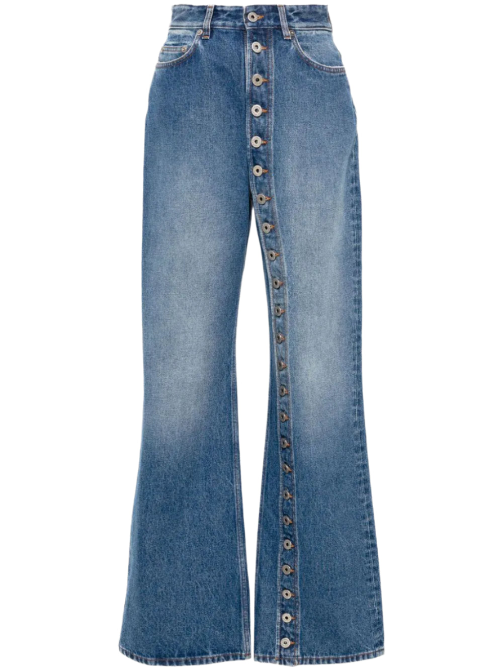 Multi Button Straight Leg Denim Pants