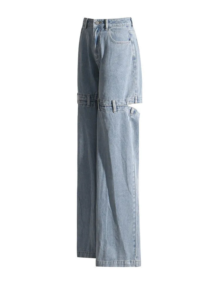 Denim Cut Out Wide Leg Pants