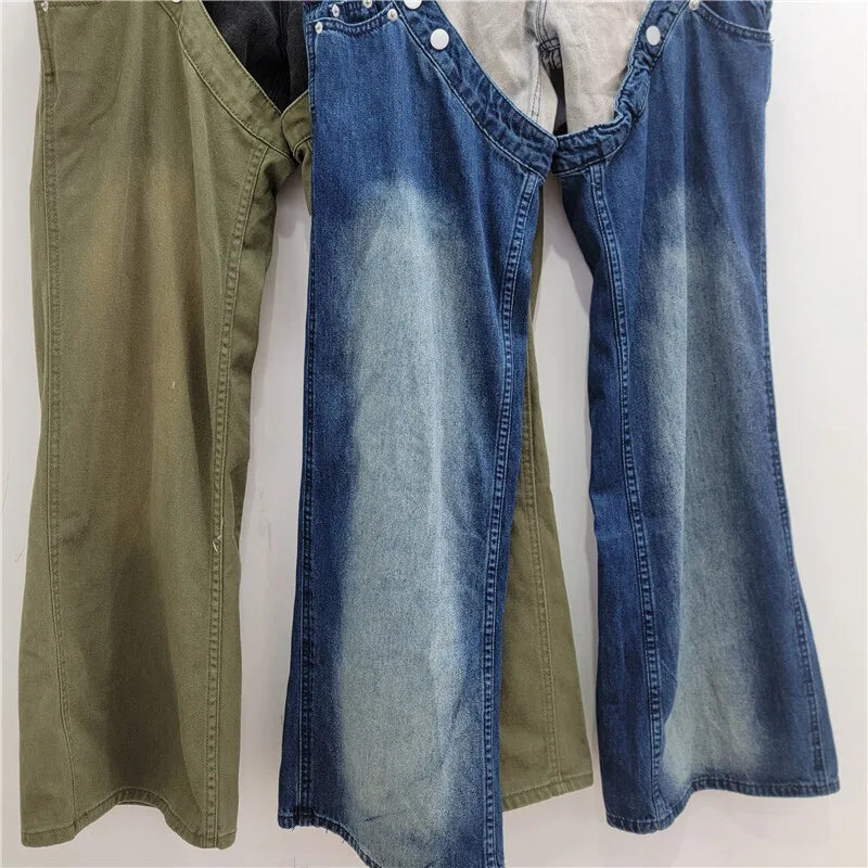 Denim Pants Patchwork 2 Pcs Set Washed Straight Jeans