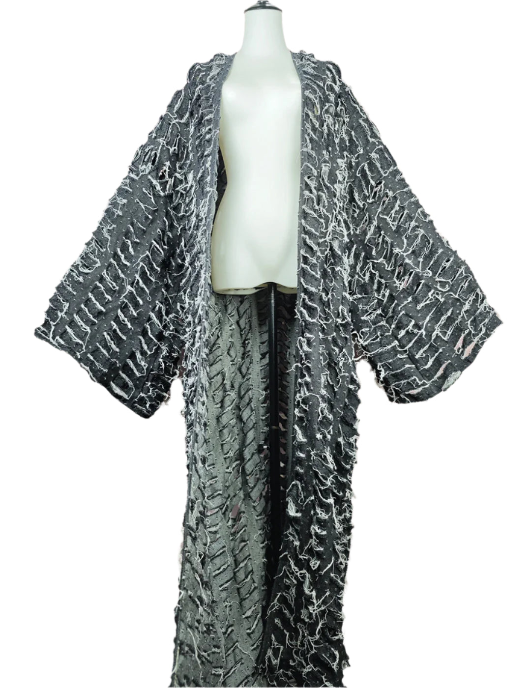 Cut Out Denim Long Kimono Coat