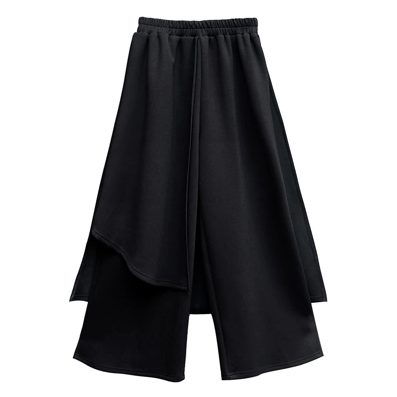 Asymmetric Fake Two Ankle-Length Pant Skirt