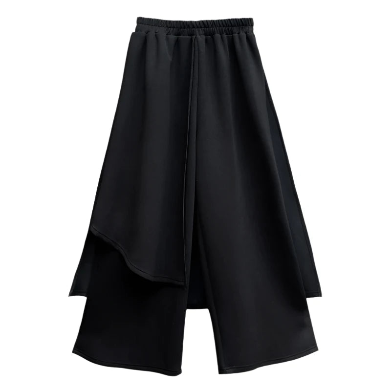 Asymmetric Fake Two Ankle-Length Pant Skirt