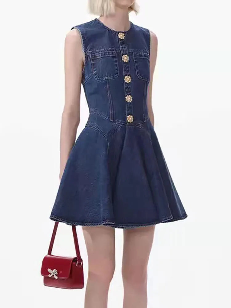 Denim Sleeveless Cotton Denim Short Dress