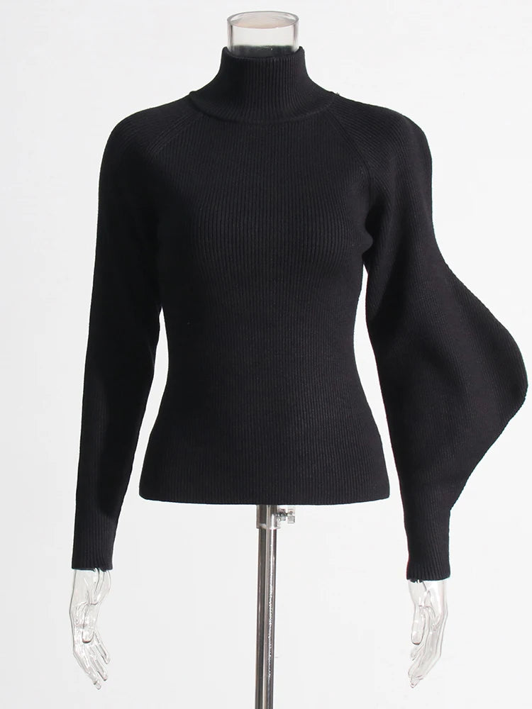 Irregular Turtleneck Long Sleeve Sweater