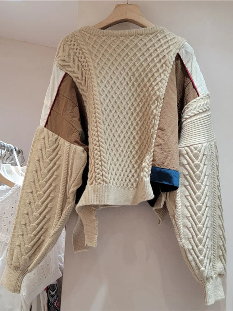 Irregular Patchwork Knitted Sweater