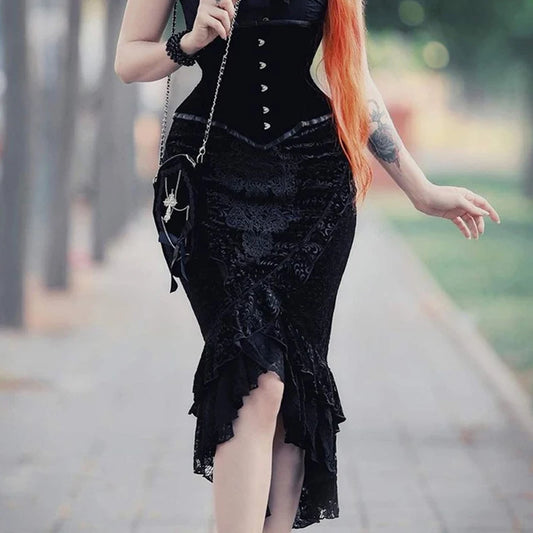 Gothic Ruffle Mermaid Lace Hem Skirt