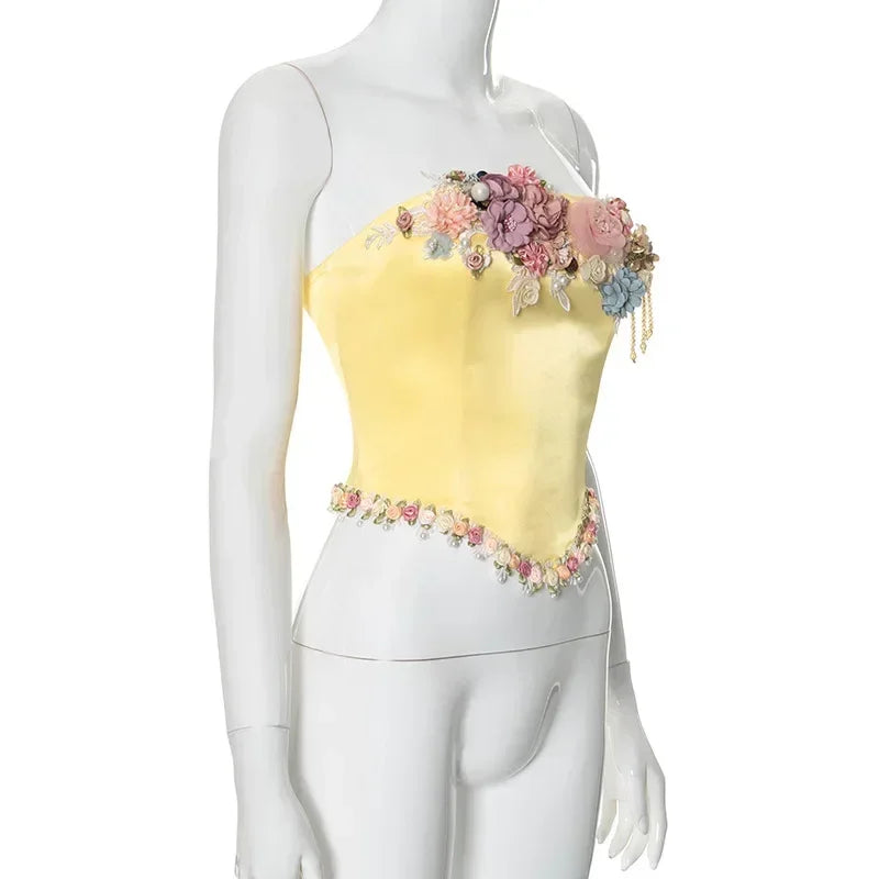 Floral Applique Bustiers Crop Top