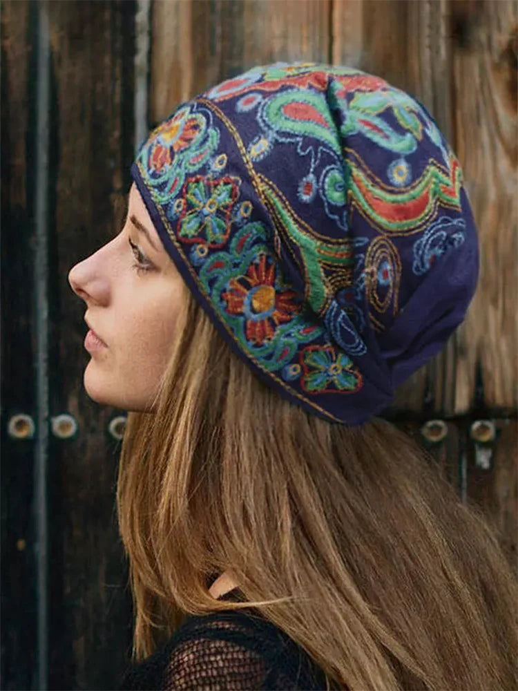 Embroidered Floral Flower Bandanas Print Hat