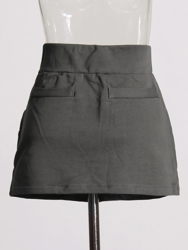 Hight Waist Pocket Zippe Mini Skirt