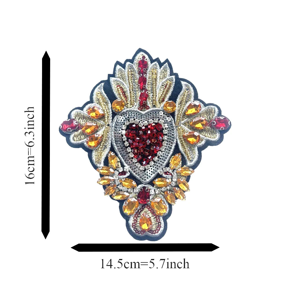 Big and Small Heart Sequins  Applique Embroidered Beaded Patch