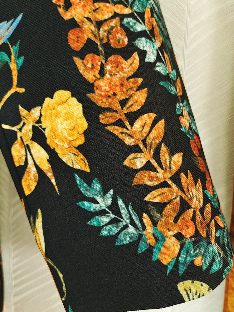 Flower & Birds Print Belt Trench