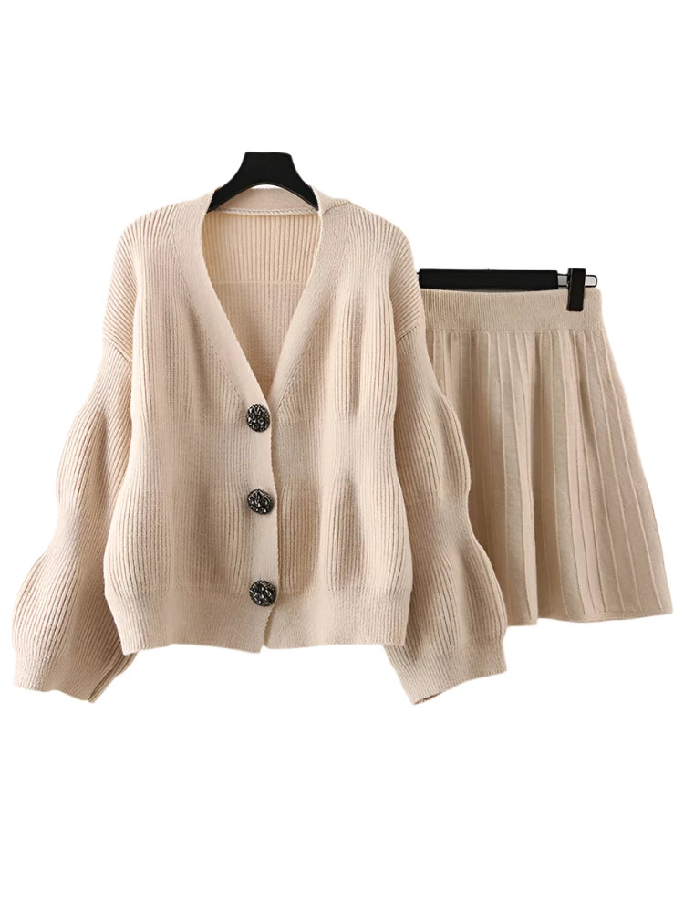 Two-pieces Sweater & High Elastic Waist A-line Skirt