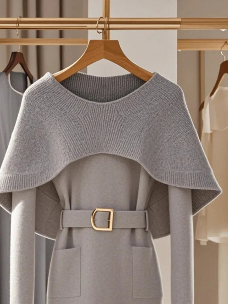 Unique Gray Cape  Knitted Sweater