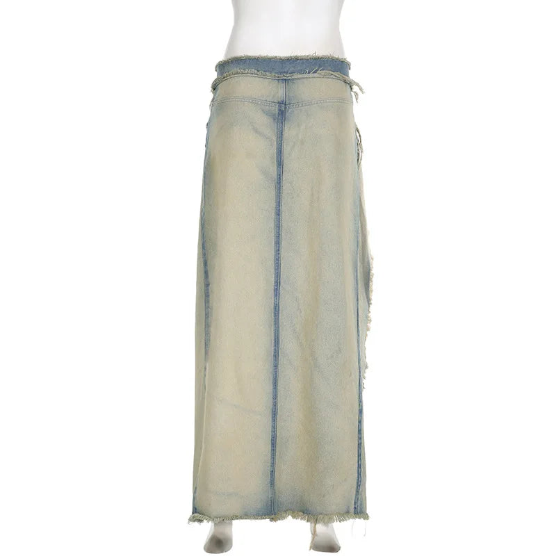 Gradient Split Button Irregular Short-Long Skirt