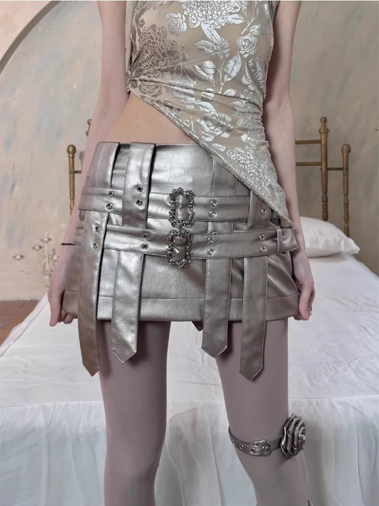 Cool Silver Pu Leather Mini Skirt