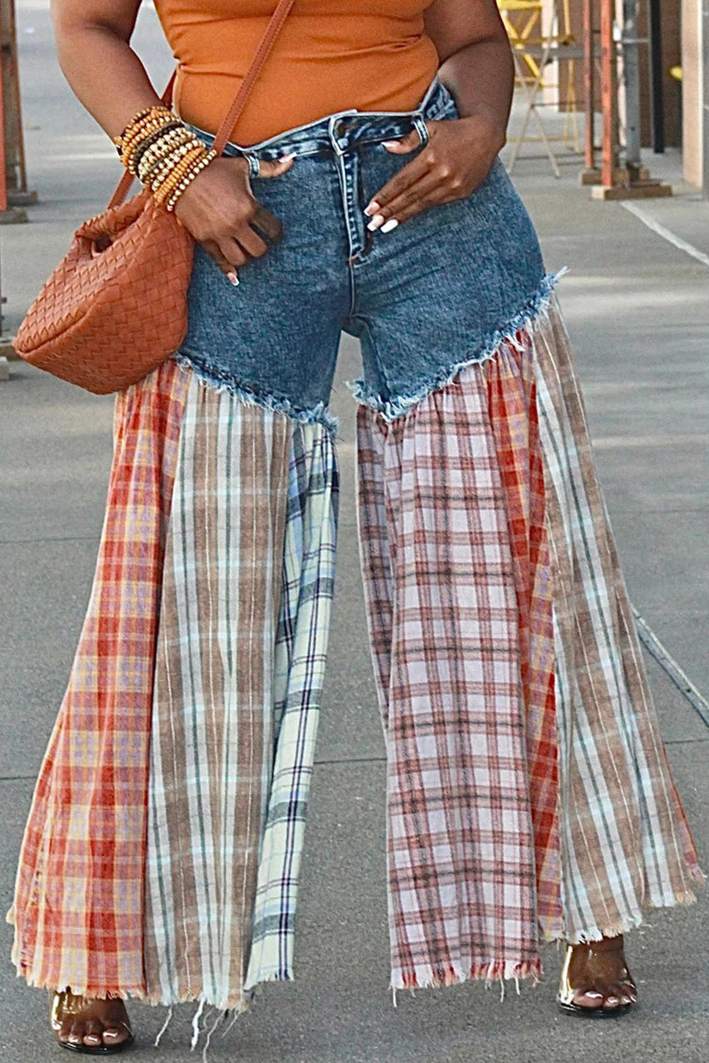 Denim Contrast Patchwork Wide Leg Jeans