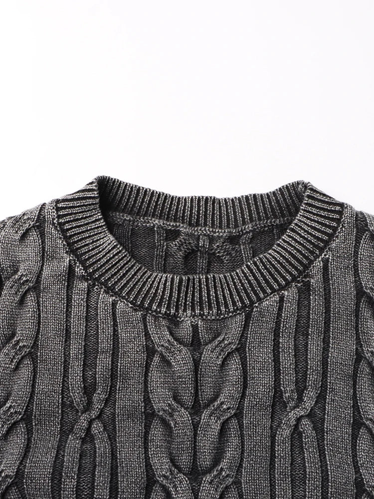IrregularHem Knit Round Neck Long Sleeve Pullover Sweater