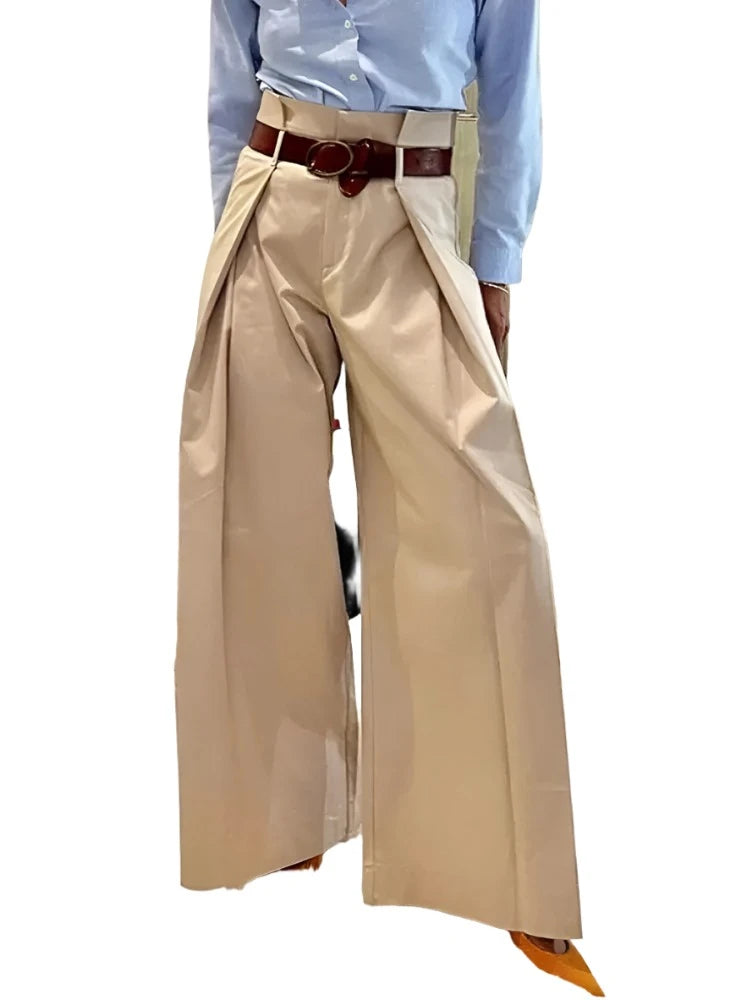 High Waisted Folded Floor Length Wide Leg Pants