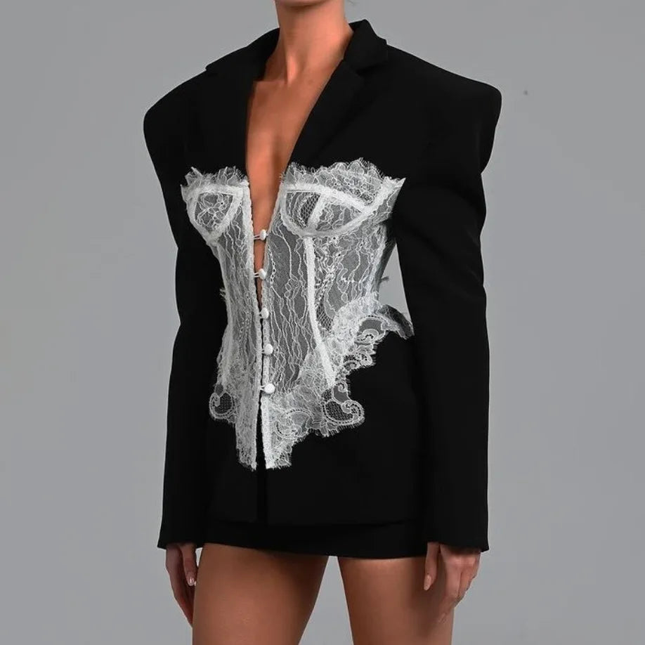 Lace Stitched Corset Blazer