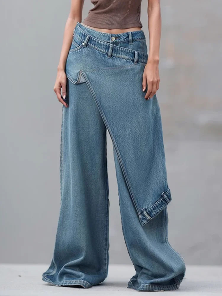 Irregular Zipper High Waist Straight Denim Pants