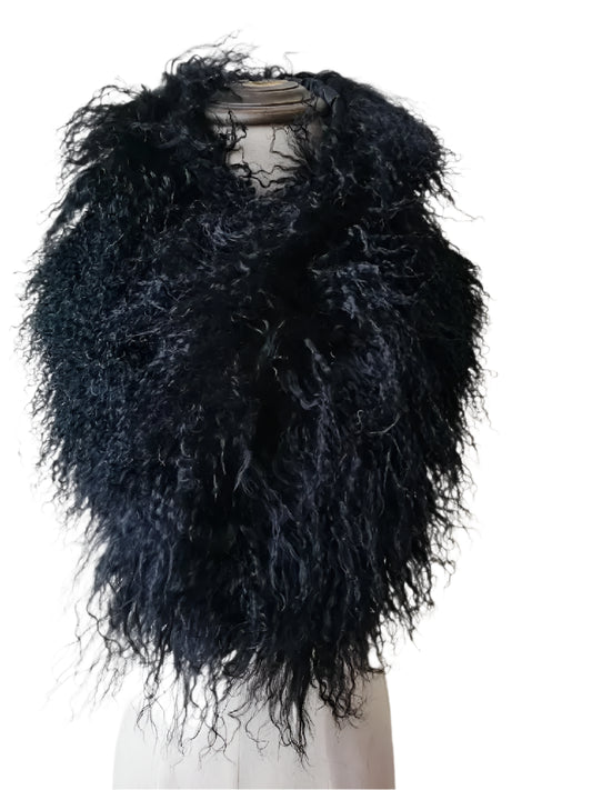 Black Mongolian Lamb Fur Scarf