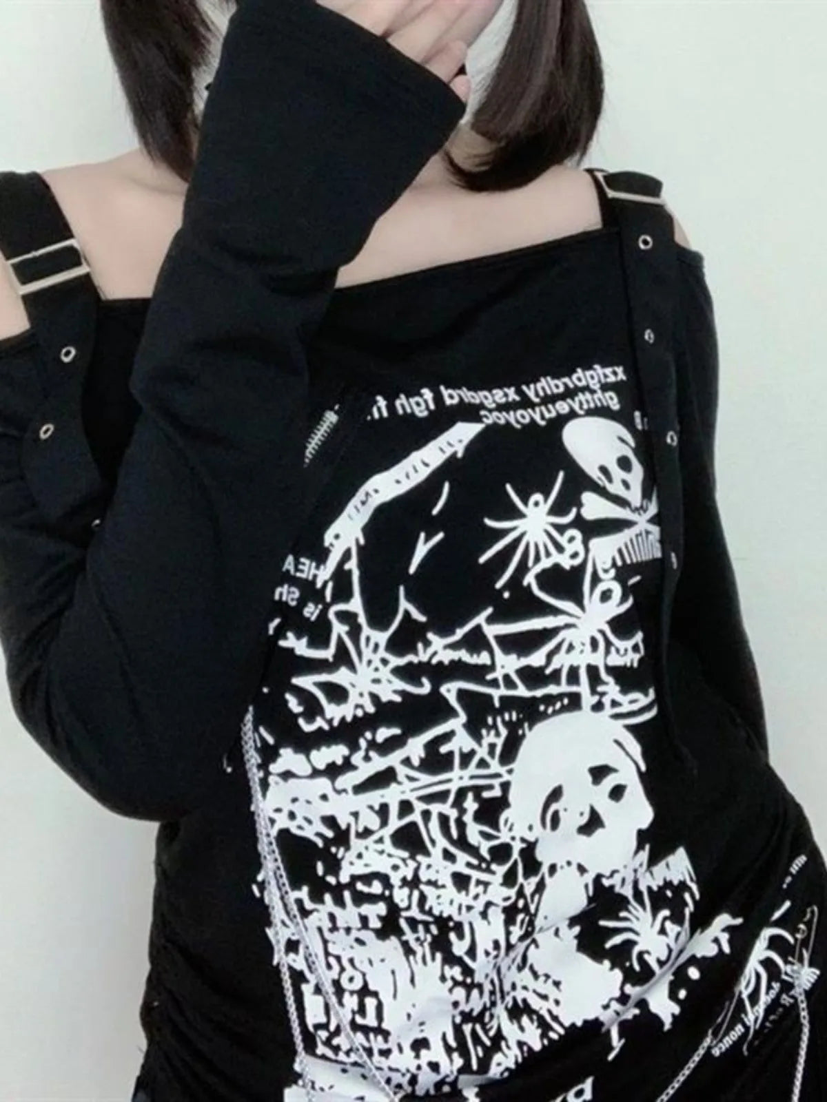 Goth Punk Off Shoulder Long Sleeve Long Shirt