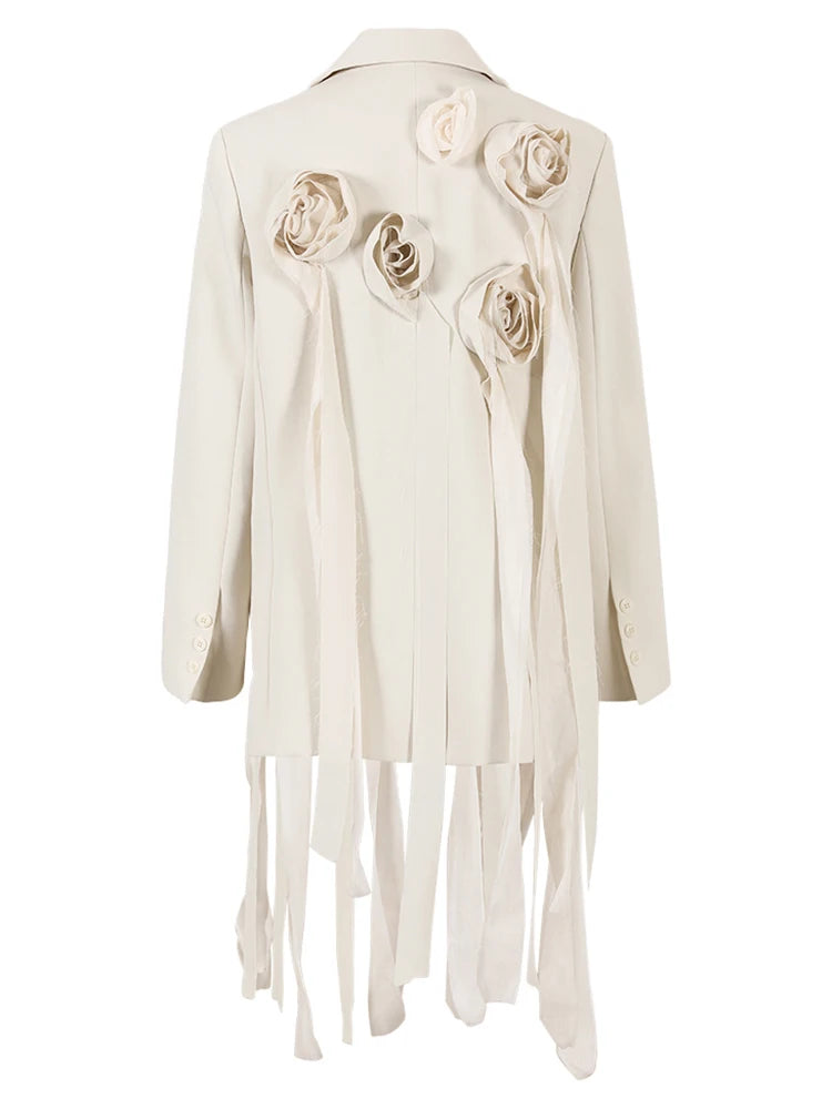 Beige Flower Irregular Long Blazer