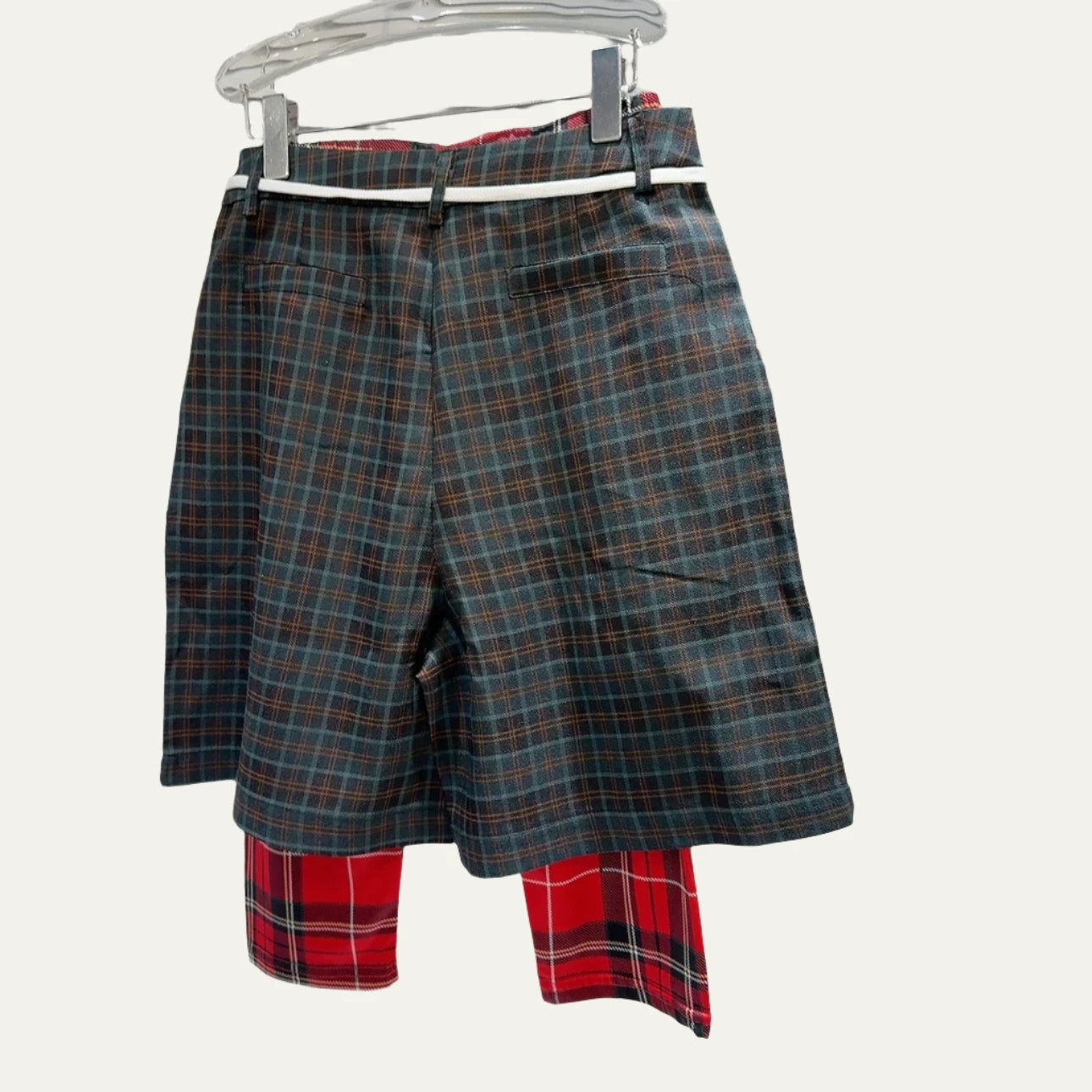 Knee Length Drawstring Plaid Pants Two Piece Set