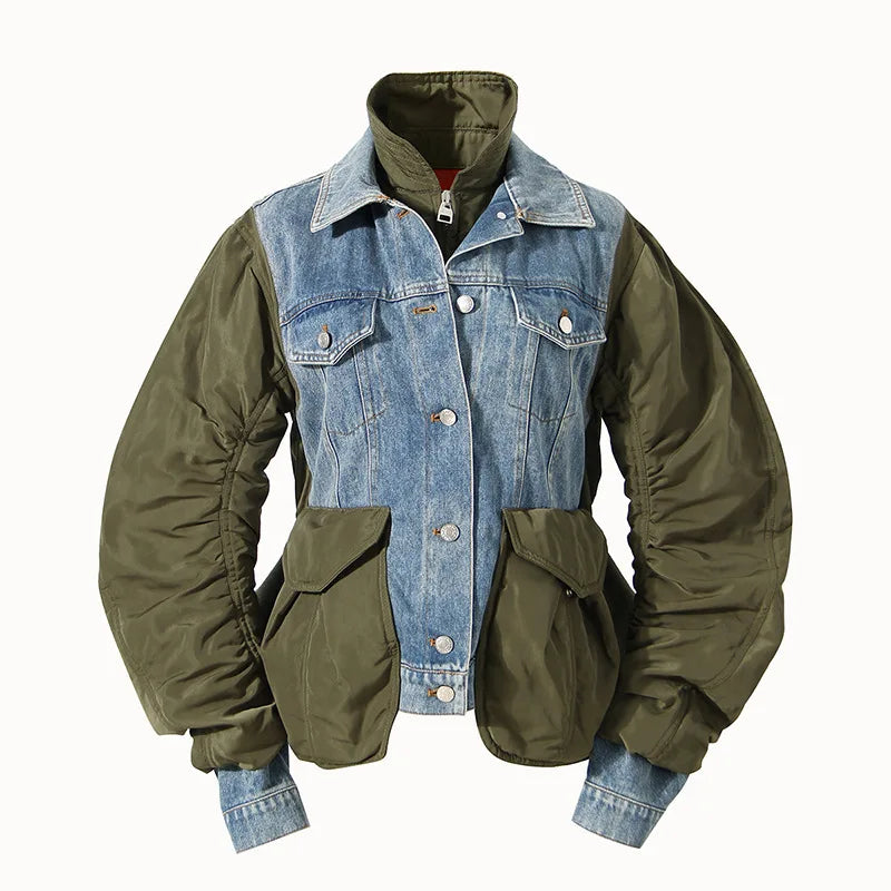 Blue &  Olive Denim Color-block  Jacket