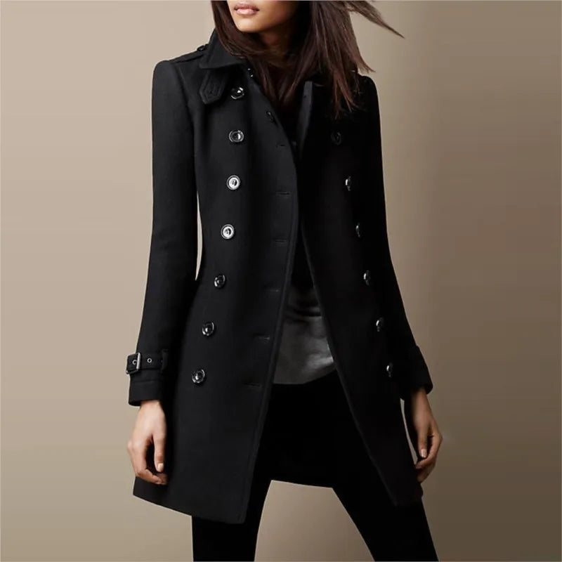 Long Sleeve Double Buttoned Wool Coat