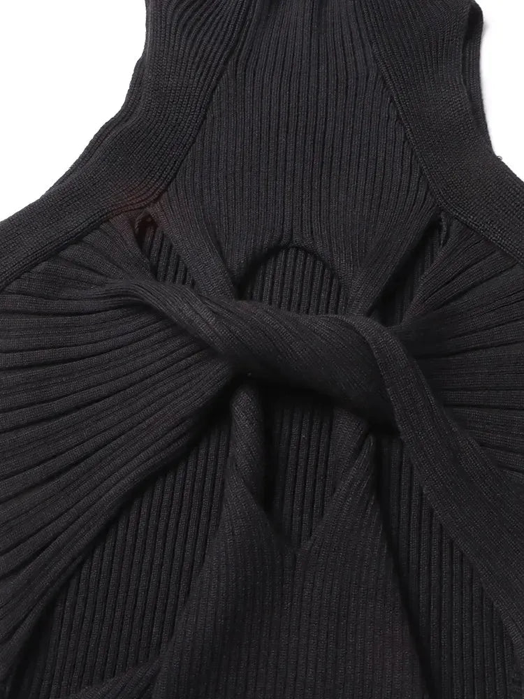 Knit Cut Out Turtleneck Sleeveless Dress