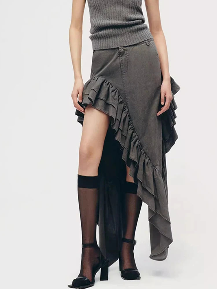 Irregular Hem High Split Skirt