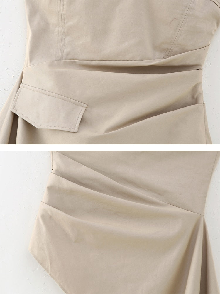 Khaki Backless Irregular Halter top