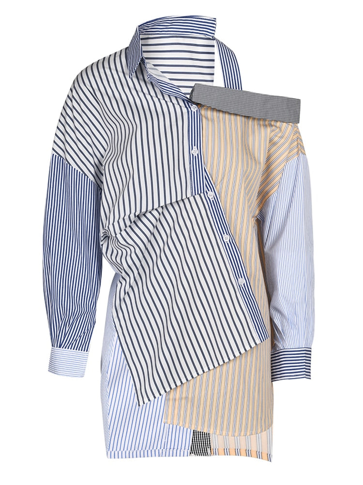 Striped Irregular Long Sleeve Shirt