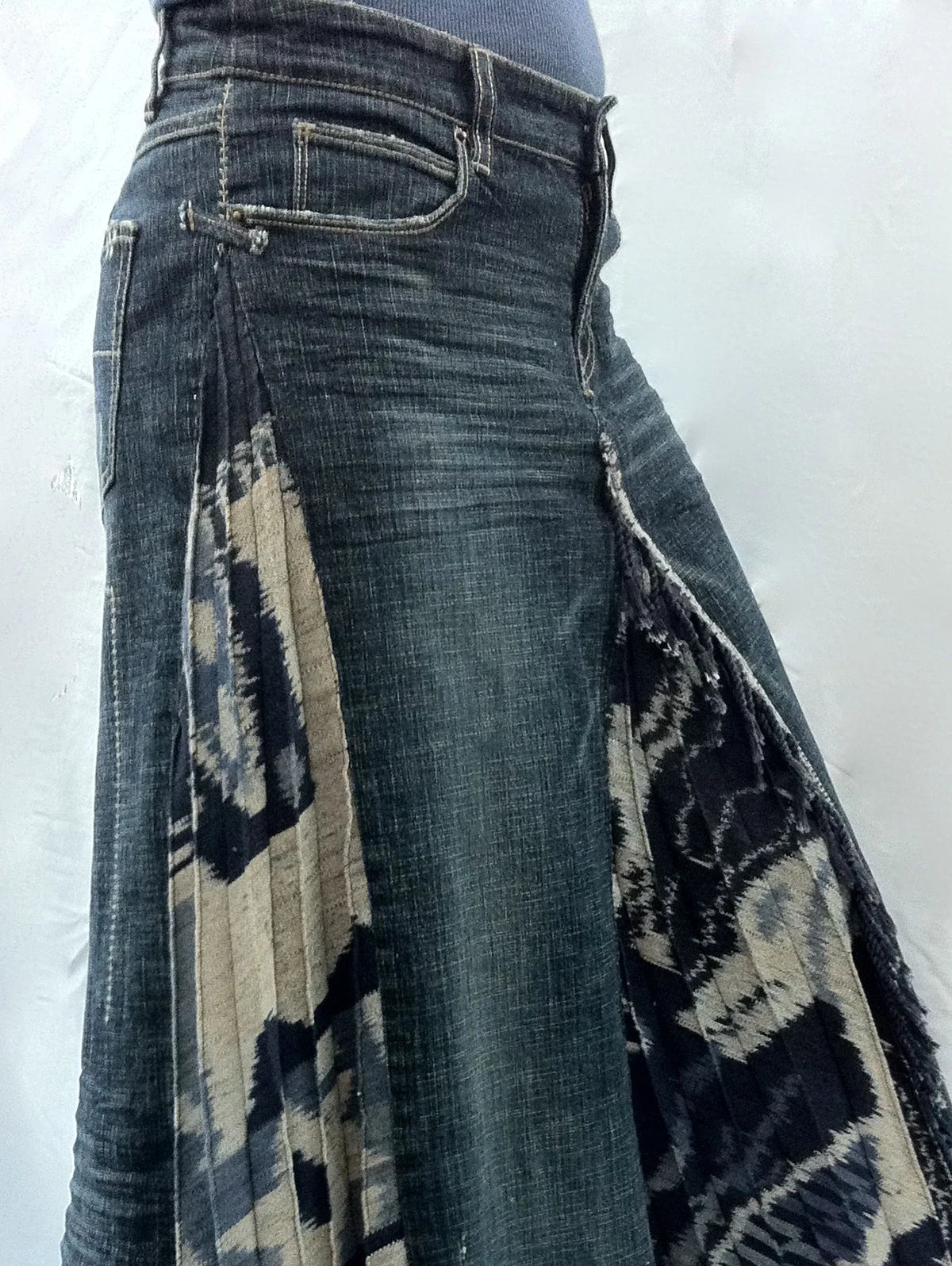 High Waist Pleated Denim Skirt