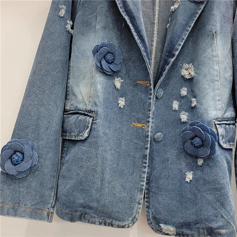 Denim3d Rose Flowers Jacket