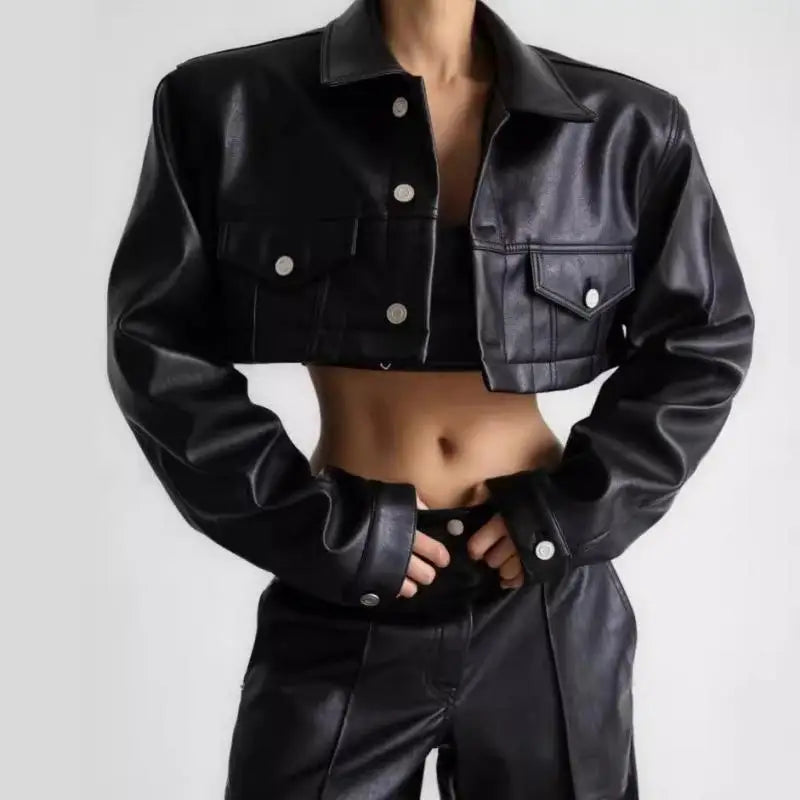 PU Leather Denim Stitched Detachable Long Sleeve