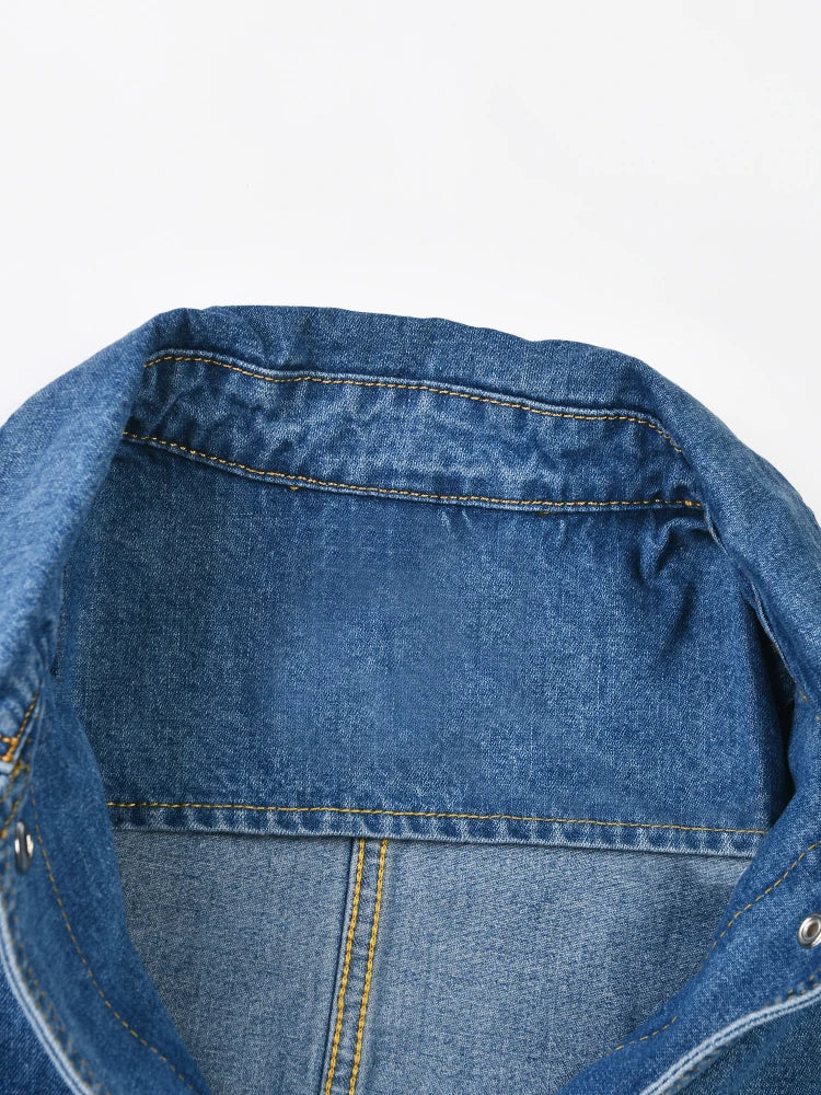 Denim Dropped Shoulder Full Sleeves Blue Cotton Shirt Jacket