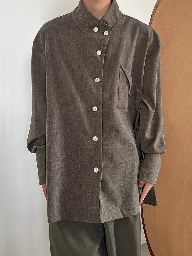 Cross Buttoned Long Sleeve Loose Fit Shirt